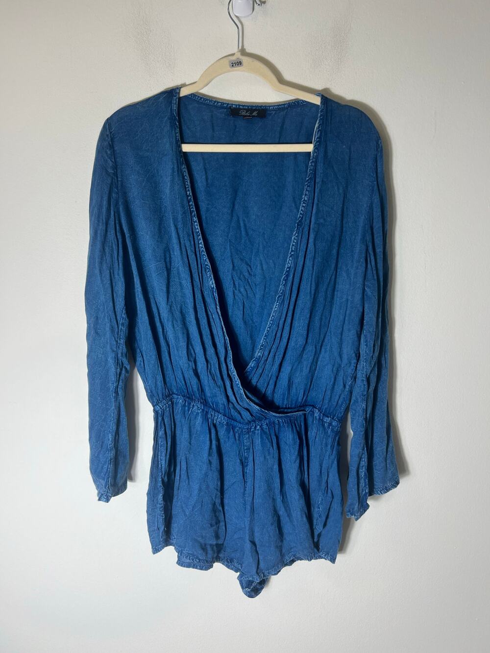 Boho Me Blue Long Sleeve V-Neck Romper Sz M